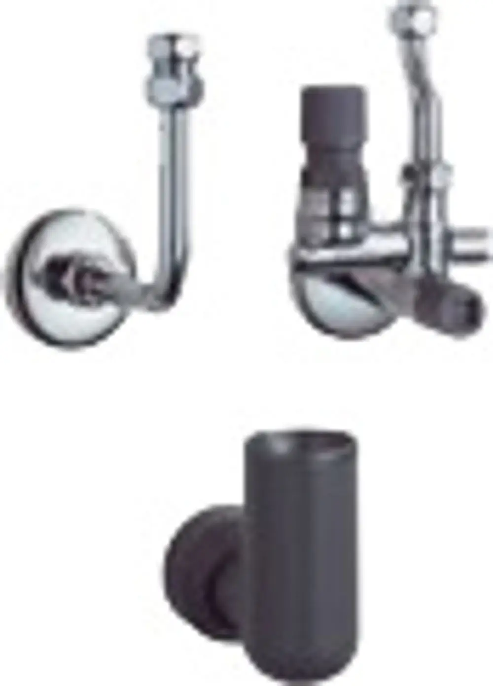 Kombination aus chromfarbenen Rohrleitungen und Armaturen, bündig montiert, für Wasserinstallationen. Das Zubehör ist von Bosch und dient der Sicherung von Wassersystemen.